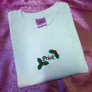 Holly and Berries Prick Embroidered Christmas Tshirt