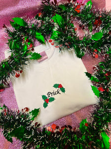 Holly and Berries Prick Embroidered Christmas Tshirt