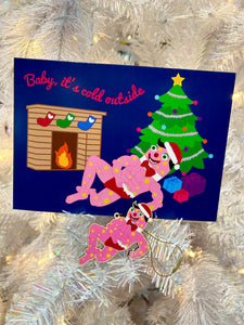 Blobby by the Fire Christmas Greetings Card