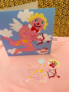 Cupid Mr Blobby Valentines Greetings Card