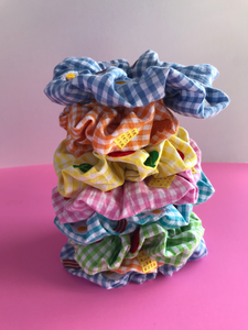 Salad Lettuce and Tomato Gingham Embroidered Scrunchie