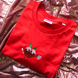 Christmas Pudding Embroidered Tshirt