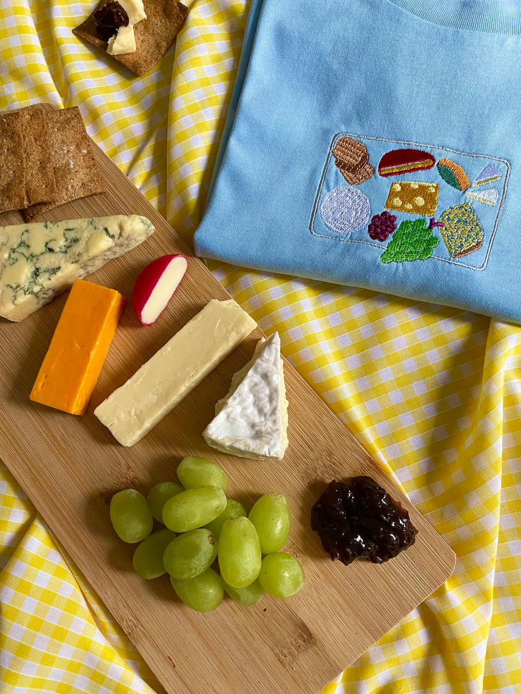 Cheese Board Charcuterie Platter Embroidered Tshirt