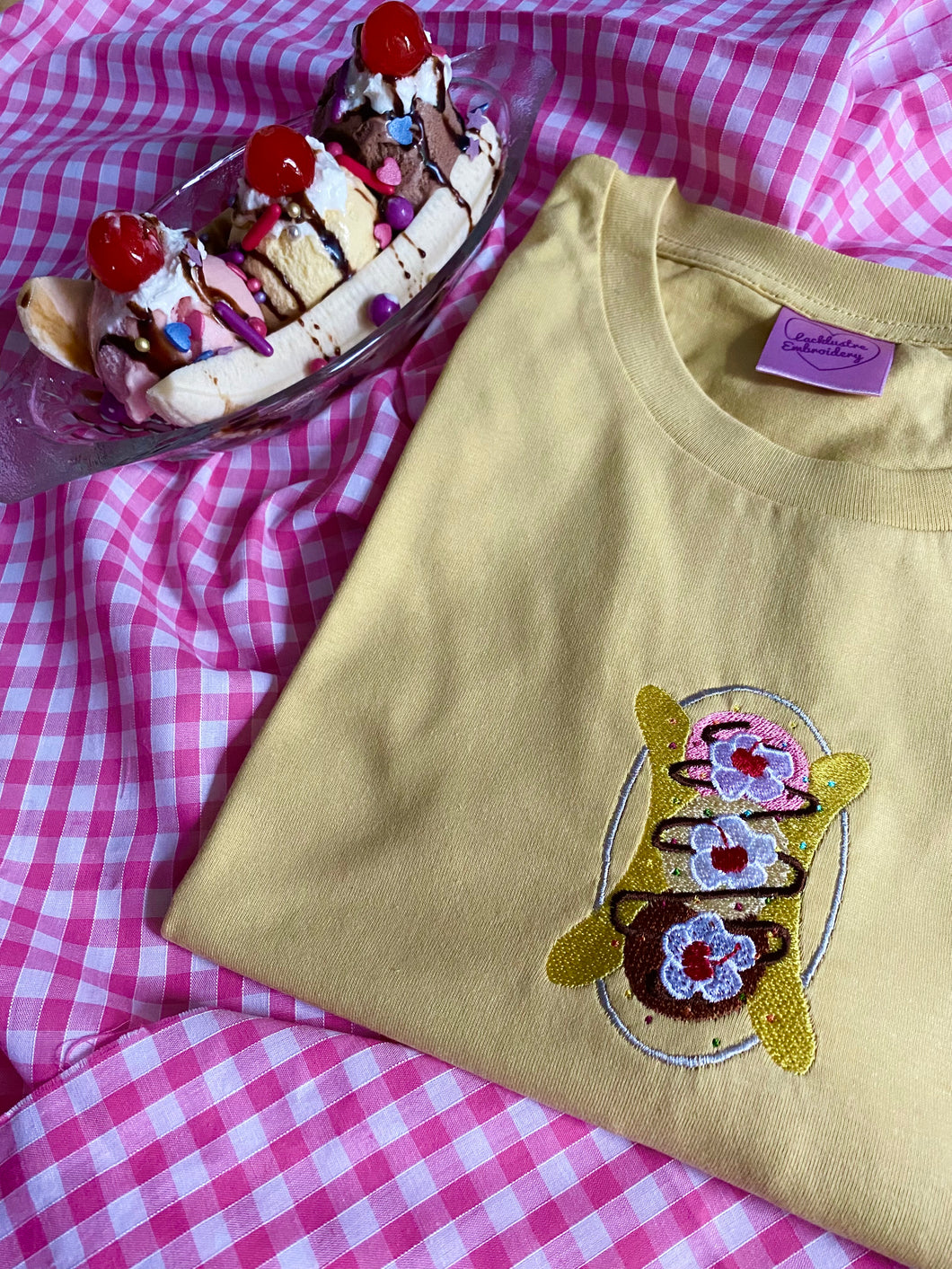 Banana Split Ice Cream Embroidered Tshirt