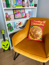 Load image into Gallery viewer, Turkey Dinosaurs Food Packet Printed Cushion
