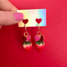 Load image into Gallery viewer, Galentine&#39;s Strawberry Charm Earrings