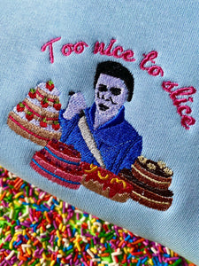 Michael Myers Cake Slices Halloween Embroidered Sweatshirt