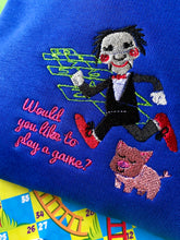 Load image into Gallery viewer, Play a Game Saw Clown Halloween Embroidered Tshirt