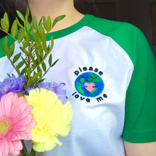 Load image into Gallery viewer, Please Love Me World Contrast Embroidered Tshirt