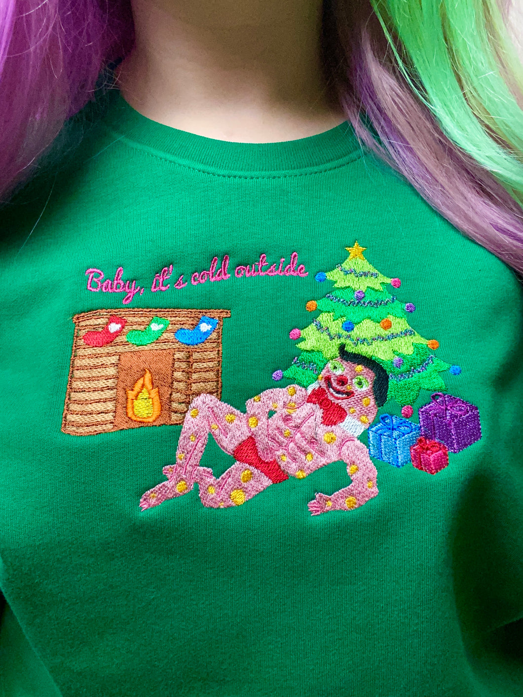 Mr Blobby By The Fire Christmas Embroidered Tshirt