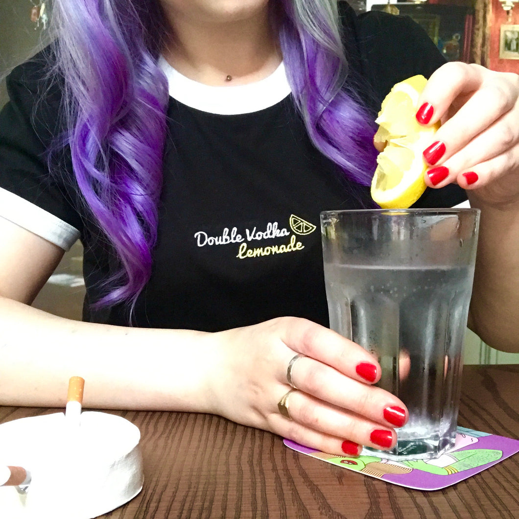 Double Vodka Lemonade Embroidered Ringer Tshirt