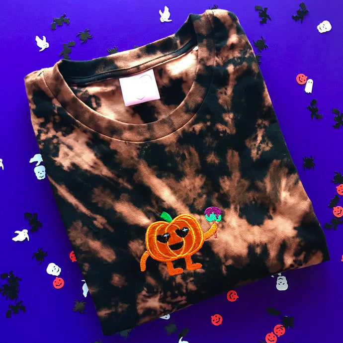 Mirrored Party Pumpkin Embroidered Halloween Tshirt