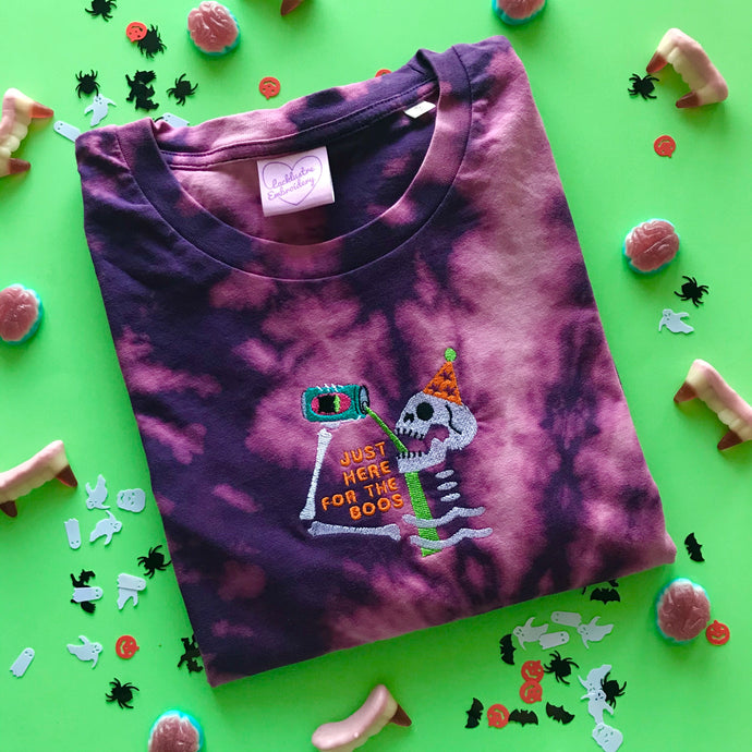 Just Here for the Boos Skeleton Embroidered Halloween Tshirt