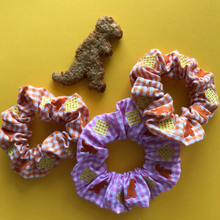 Load image into Gallery viewer, Turkey Dinosaur and Potato Waffle Gingham Embroidered Scrunchie