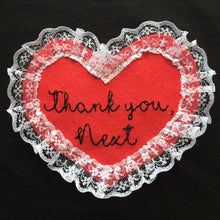 Load image into Gallery viewer, Thank You, Next Denim and Lace hand embroidered sew on patch/badge