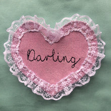 Load image into Gallery viewer, Darling Denim and Lace hand embroidered sew on patch/badge