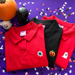 Halloween Eye/Pumpkin/Ghost Embroidered Polo Shirt